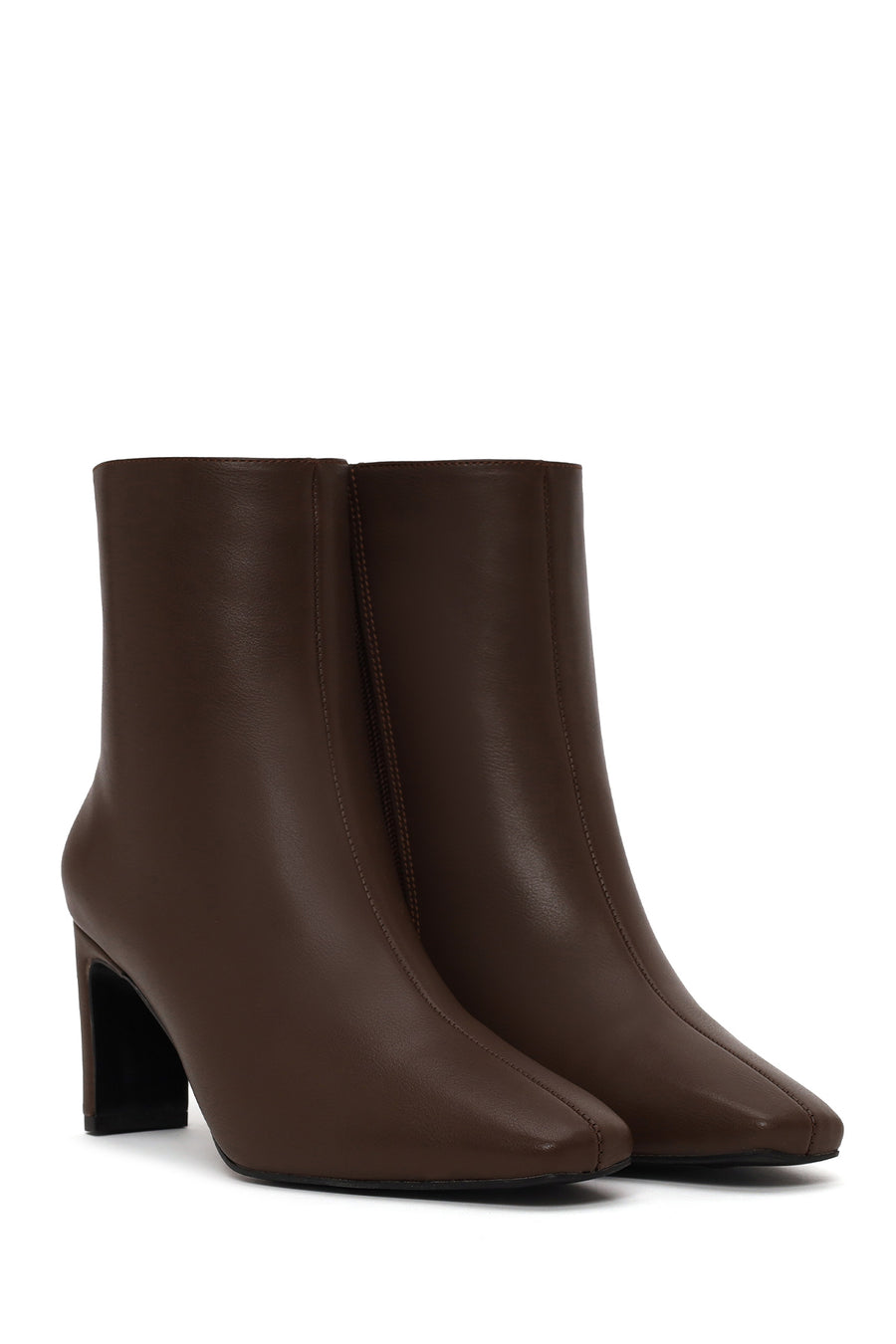 Woman Brown Zip Closure Heeled Boots