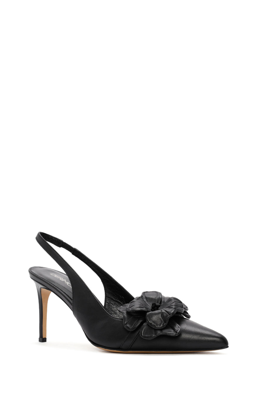 Women's Black Open-Back Heeled Leather Shoes