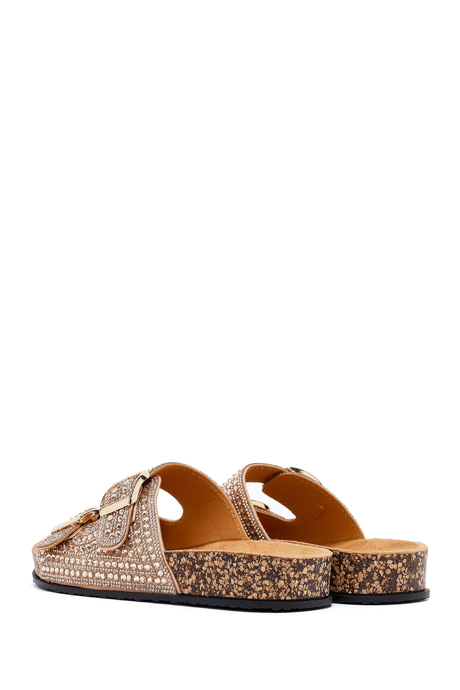 Women's Gold Double Buckle Embellished Slippers
