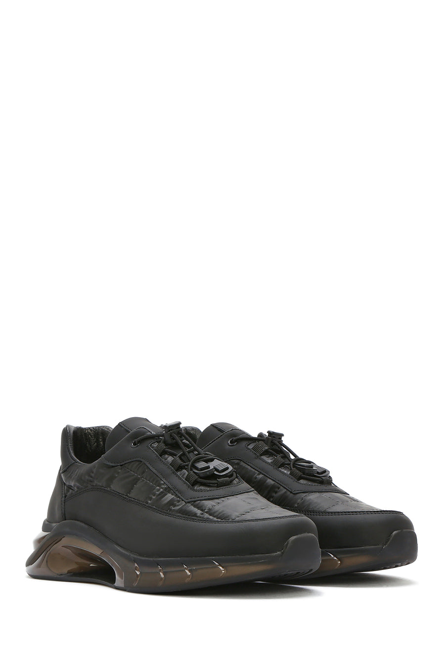 Men's Black Lace-up Thick-Sole Leather Sneaker