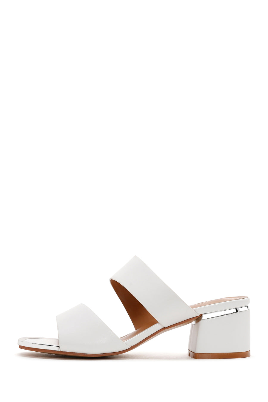 Women's White Short Thick Heeled Slippers