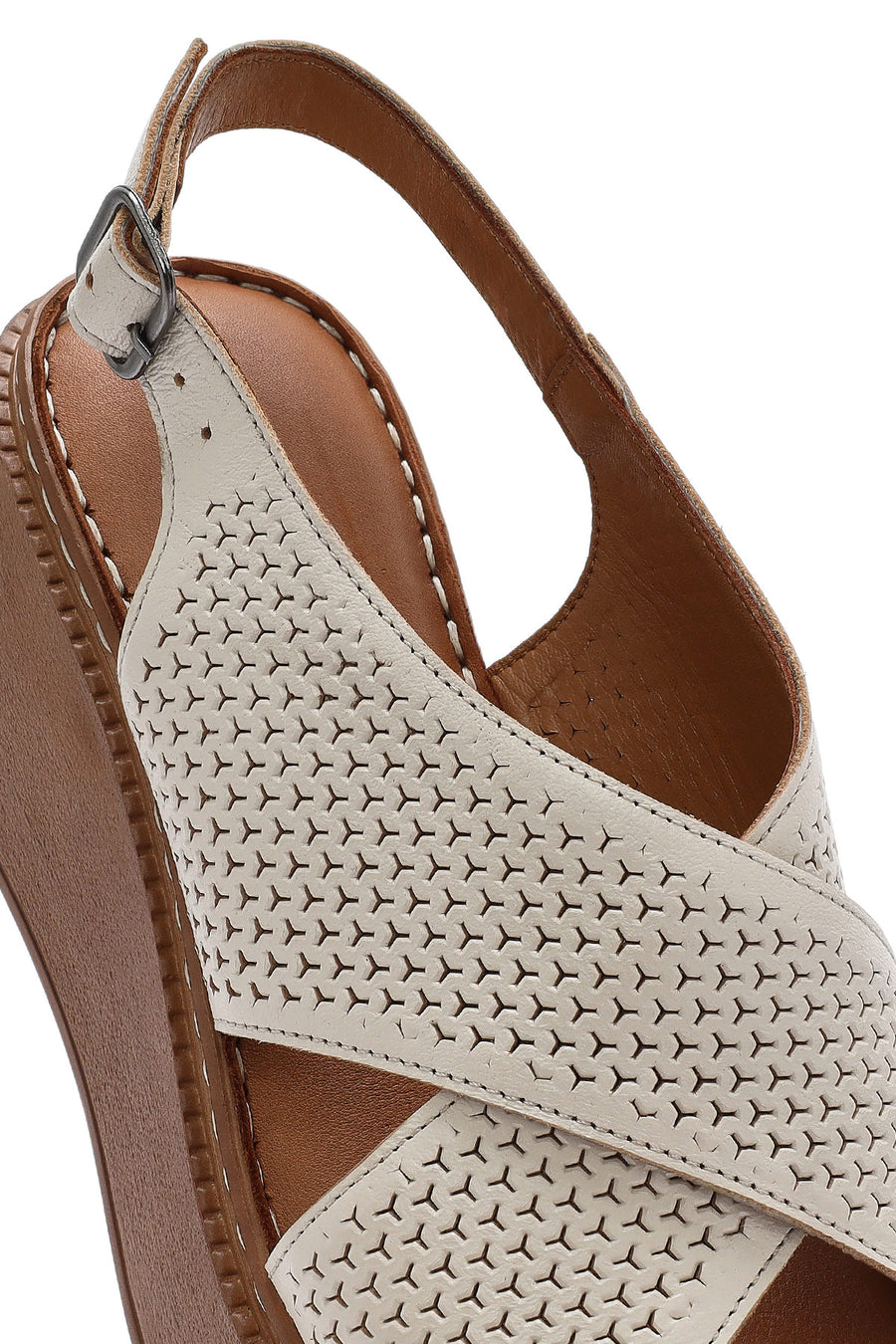 Women's Cream-Colored Ankle Buckle Platform Leather Comfort Sandals