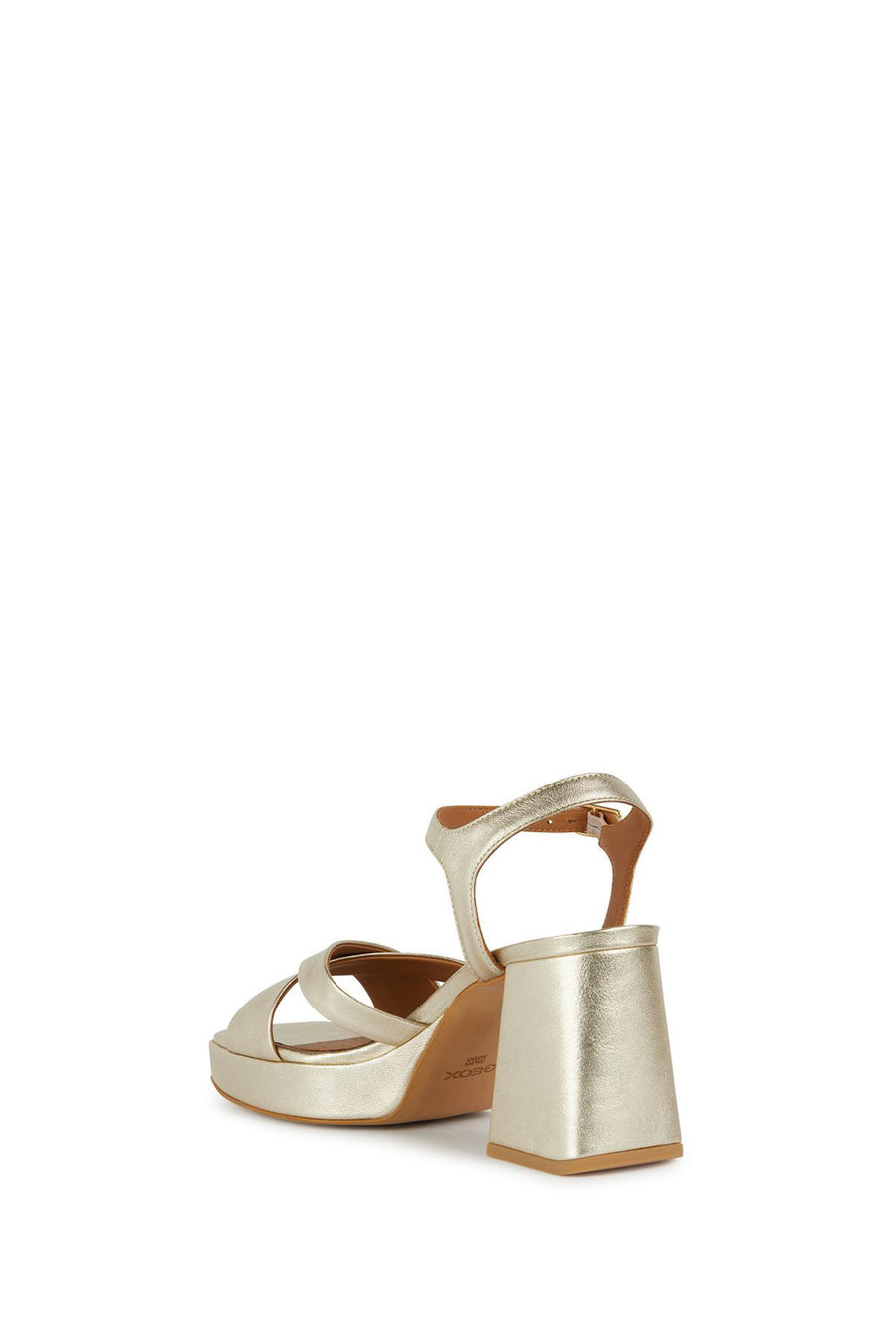 Geox Women's Gold Soledea Ankle Strap Thick Heeled Leather Sandals