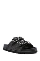 Women's Black Straw Stone Slippers | Derimod