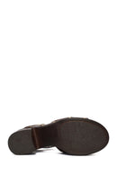 Woman Brown Ankle-Buckle Thick-Heel Suede Leather Sandals | Derimod