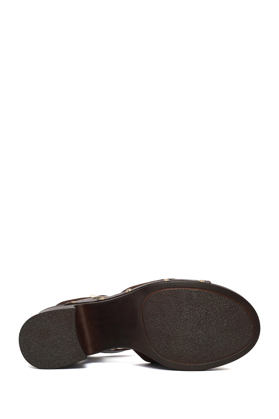 Woman Brown Ankle-Buckle Thick-Heel Suede Leather Sandals