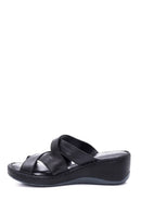 Women's Leather Comfort Wedge Heel Slippers | Derimod