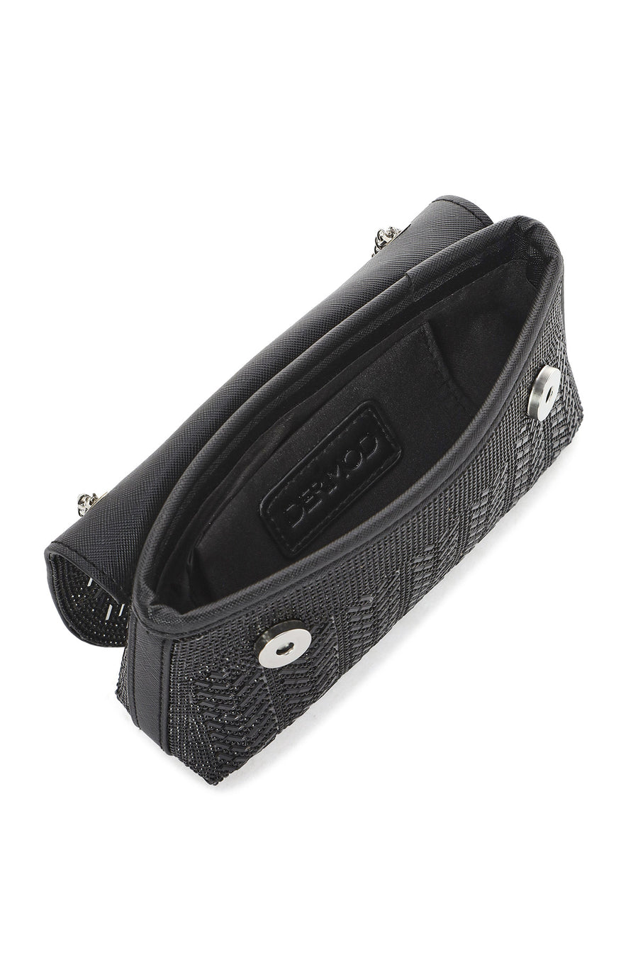 Women's Black Chain Strap Embellished Mini Evening Bag