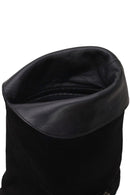 Woman Black Buckled Short Thick-Heeled Suede Boot | Derimod