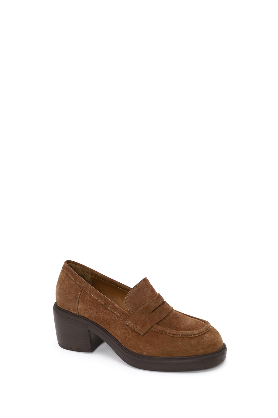 Woman Tan Chunky-Heel Suede Loafer