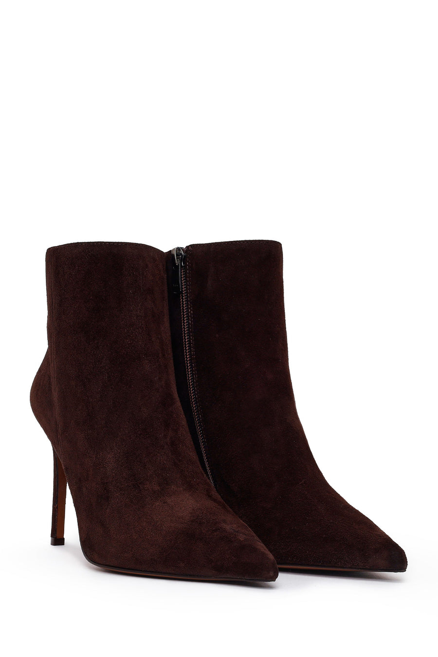Woman Brown Zip Closure Thin-Heeled Suede Boots