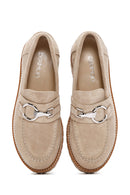 Kadın Bej Kalın Tabanlı Süet Deri Maskülen Loafer | Derimod