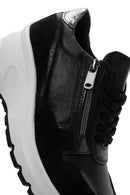 Women's Black Lace-Up Zipper Detailed Wedge Heel Leather Sneakers | Derimod