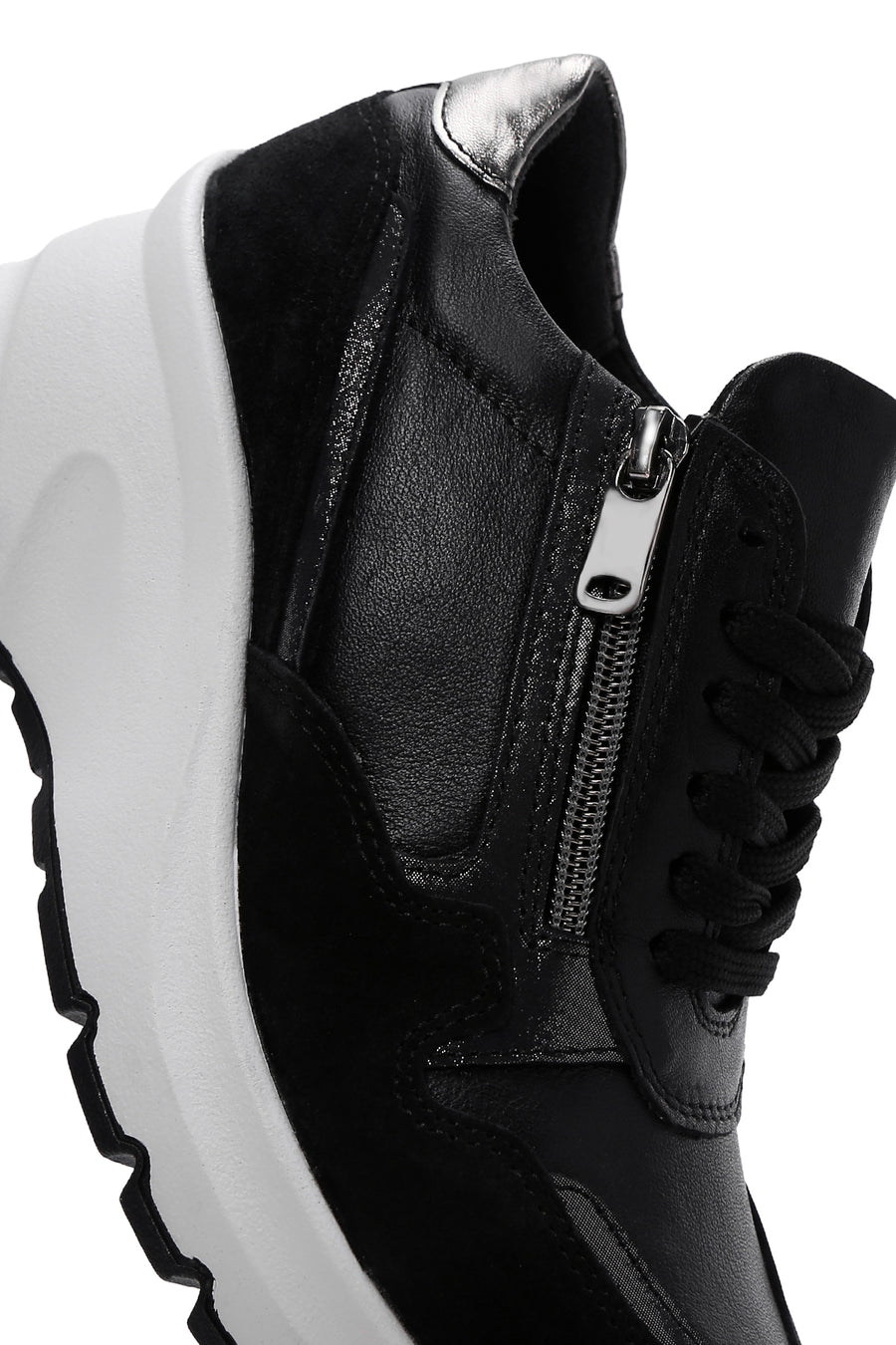 Women's Black Leather Thick Soled Sneaker
