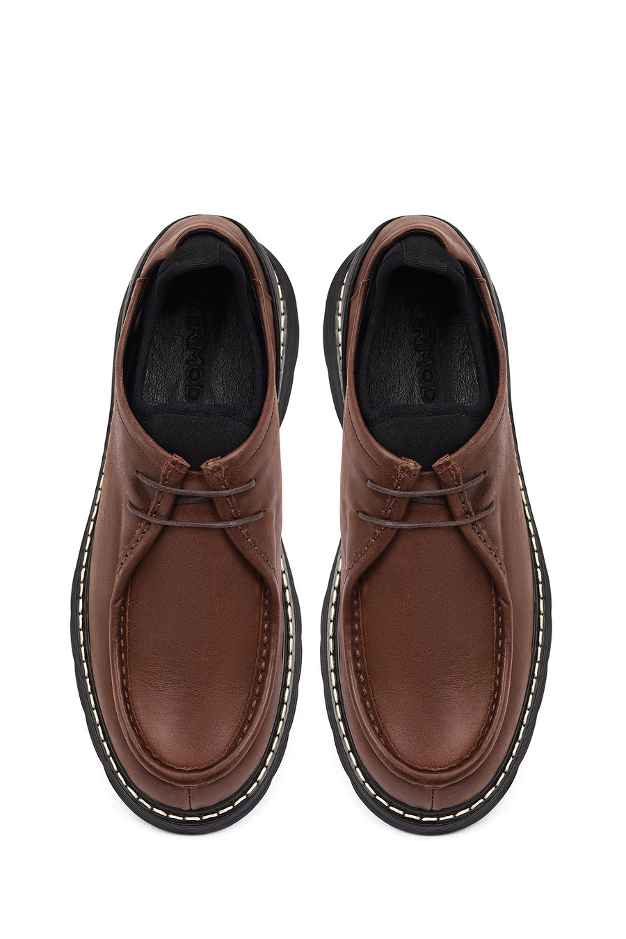 Men's Brown Lace-Up Thick Sole Leather Casual Shoes
