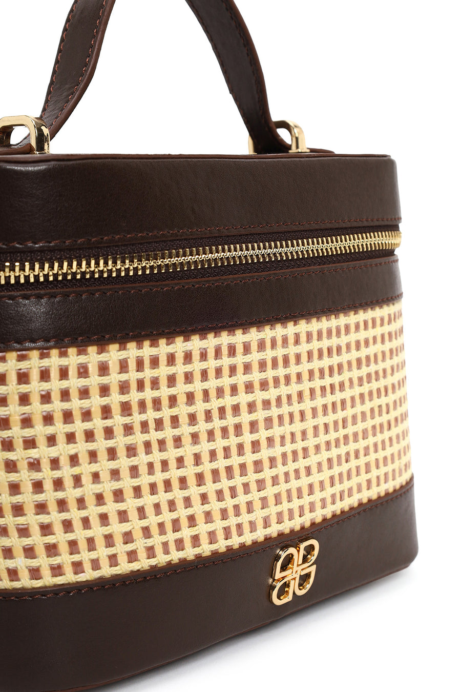 Woman Brown Long-Strap Printed Mini Box Crossbody Bag