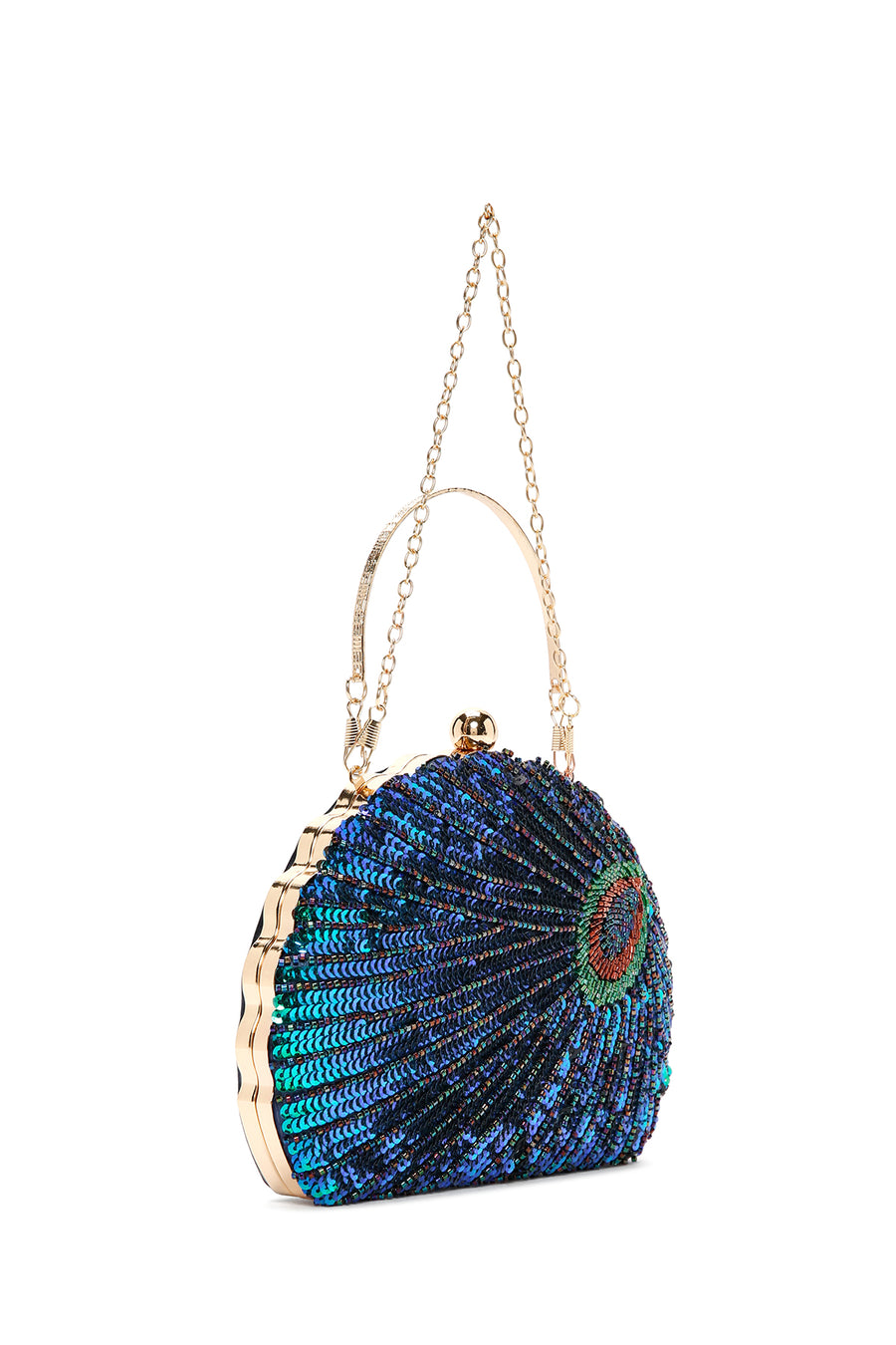 Women's Blue Long Chain Strap Sequined Box Evening Handbag