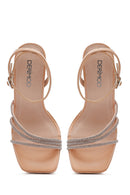 Women's Beige Ankle Strap Thick High Heel Evening Sandals | Derimod