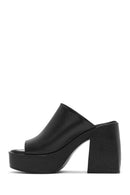 Women's Black Platform Thick High Heel Leather Slippers | Derimod