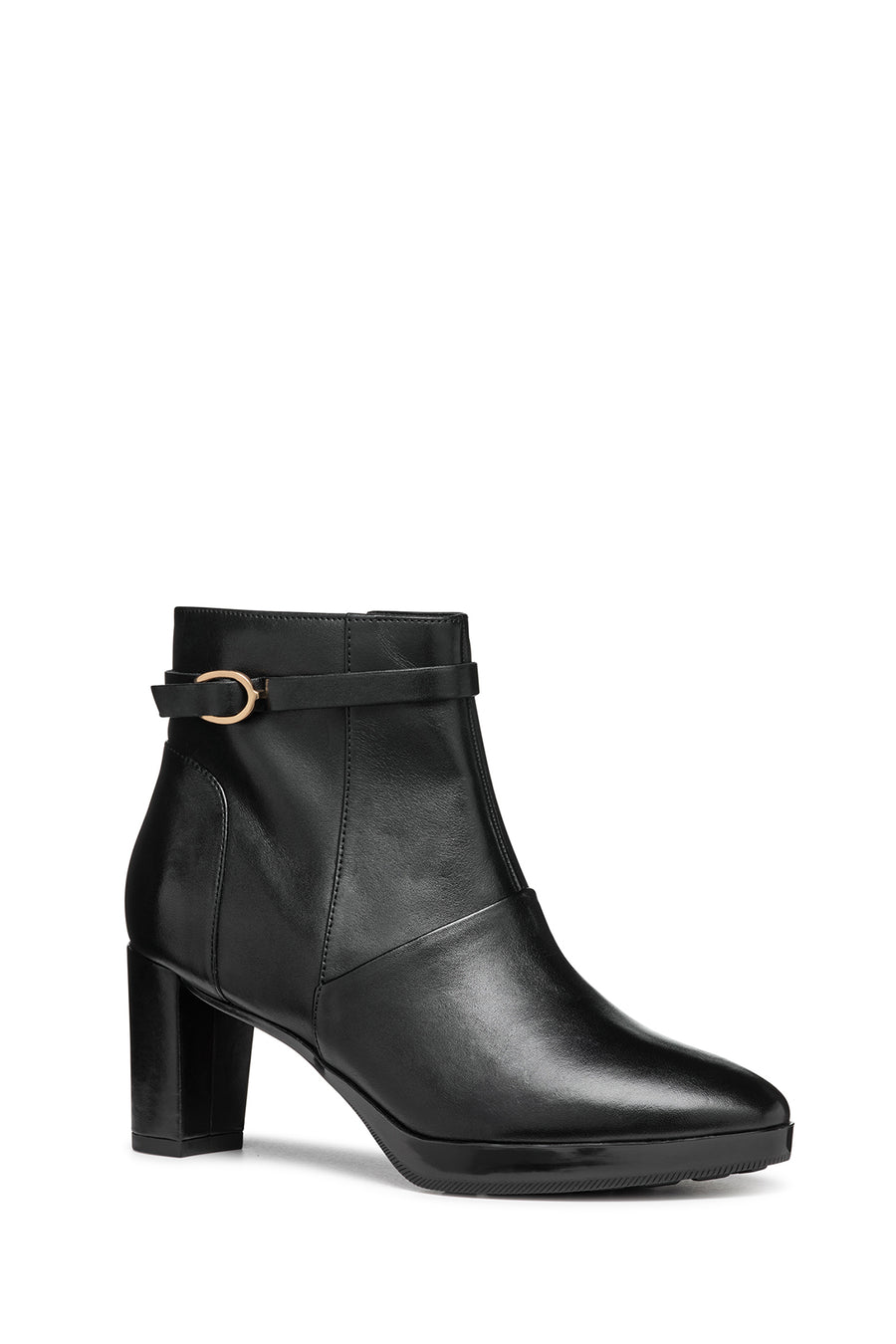 Geox Women's Black D Walk Pleasure Zippered Thick Heel Leather Boots