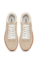 Woman Beige Lace-Up Suede Leather Sneaker | Derimod