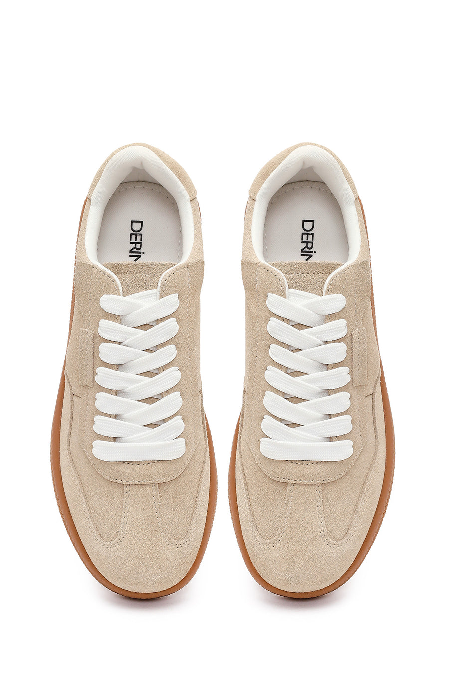 Woman Beige Lace-Up Suede Leather Sneaker