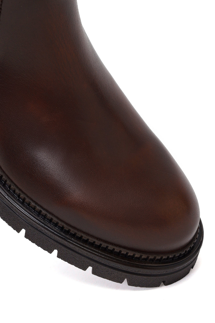 Woman Brown Thick-Soled Leather Chelsea Boots