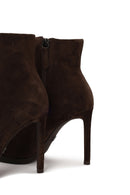 Woman Brown Zip Closure High Thin Heeled Suede Boots | Derimod
