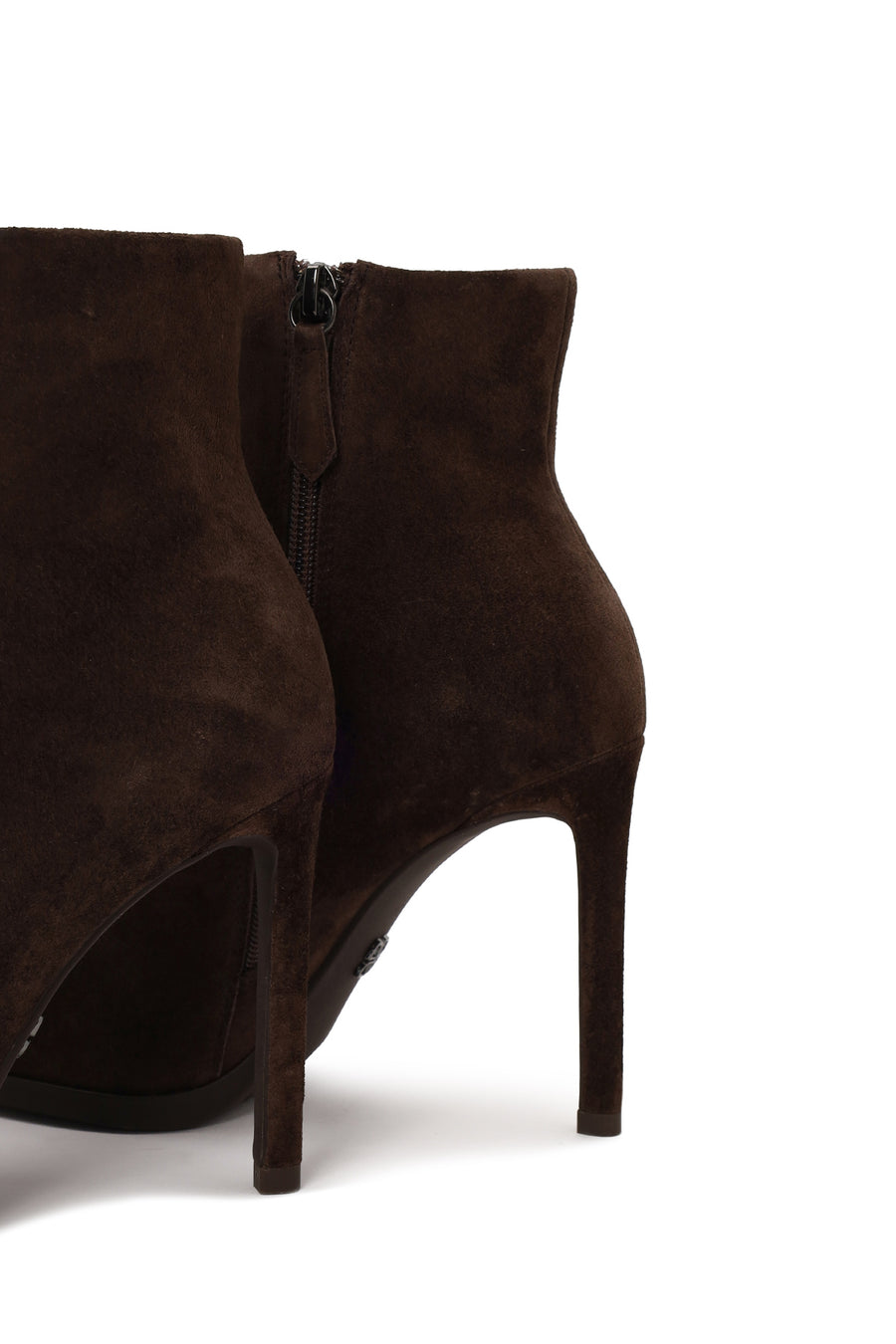 Woman Brown Zip Closure High Thin Heeled Suede Boots