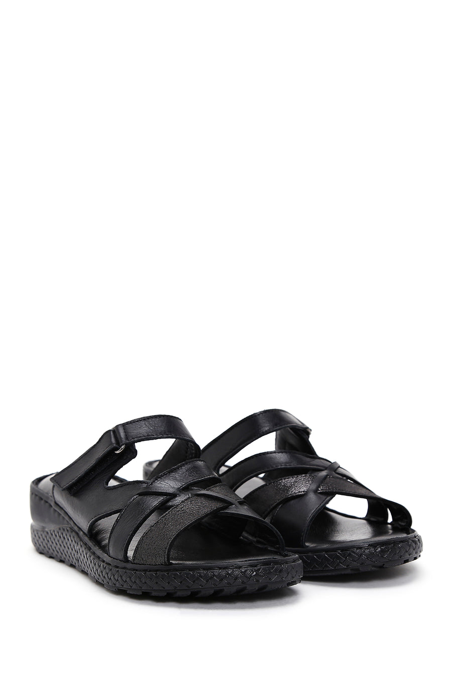 Women's Black Leather Comfort Slippers