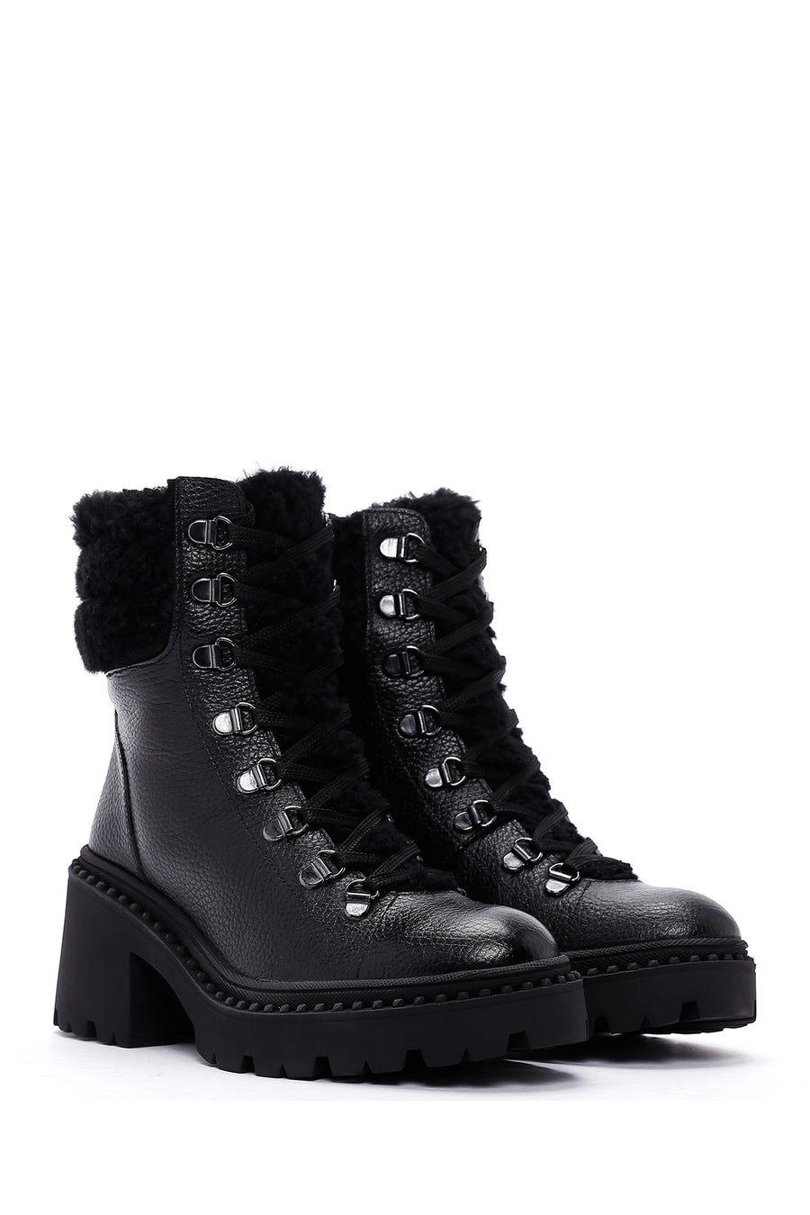 Women's Black Short Heeled Leather Boots