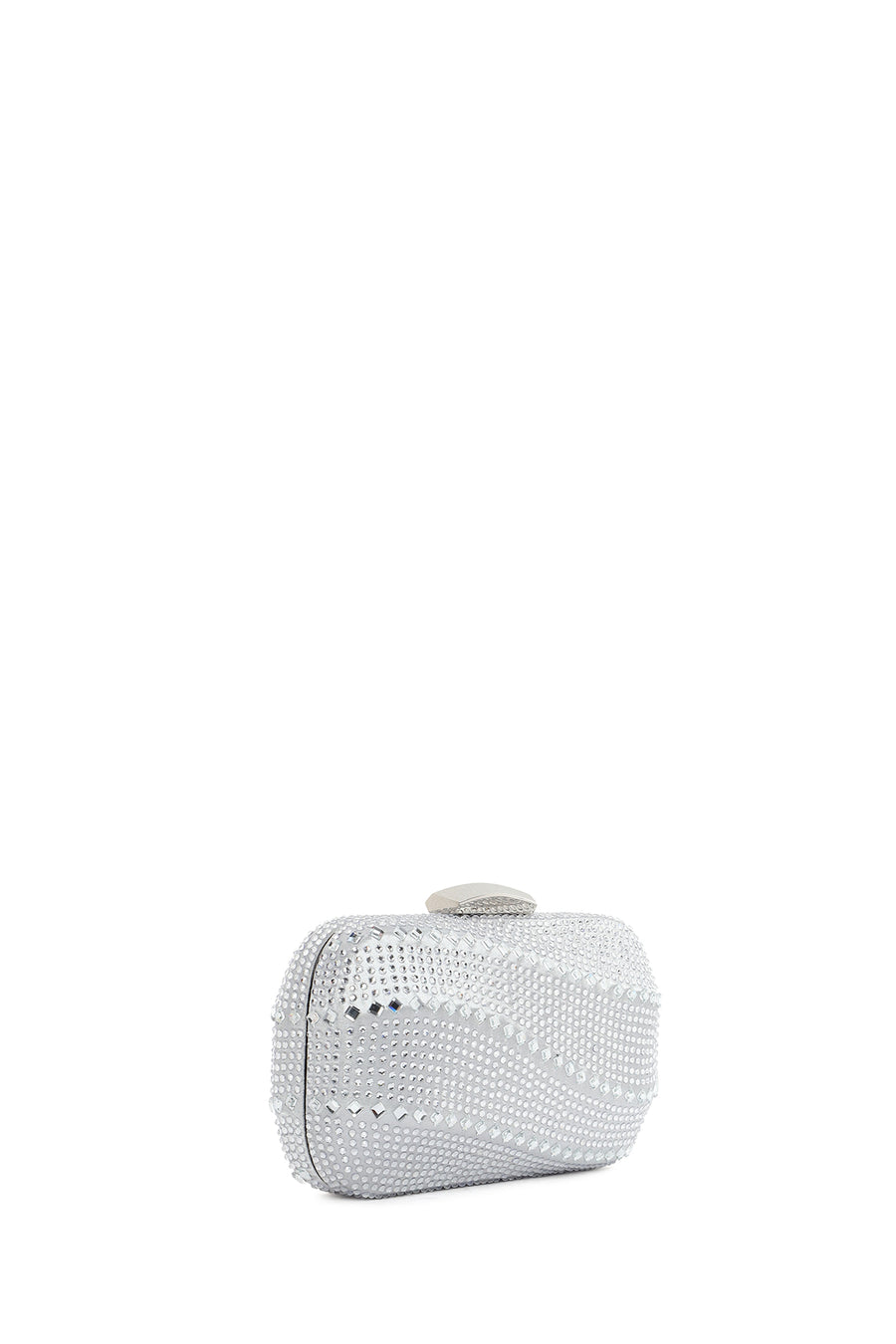 Women's Silver Long Chain Strap Stone Mini Box Evening Bag
