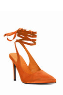 Women's Orange Ankle Strap Satin Heeled Shoes | Derimod