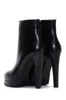 Women's Black Zippered High Heel Leather Boots | Derimod