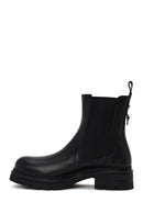Woman Black Thick-Soled Leather Chelsea Boots | Derimod