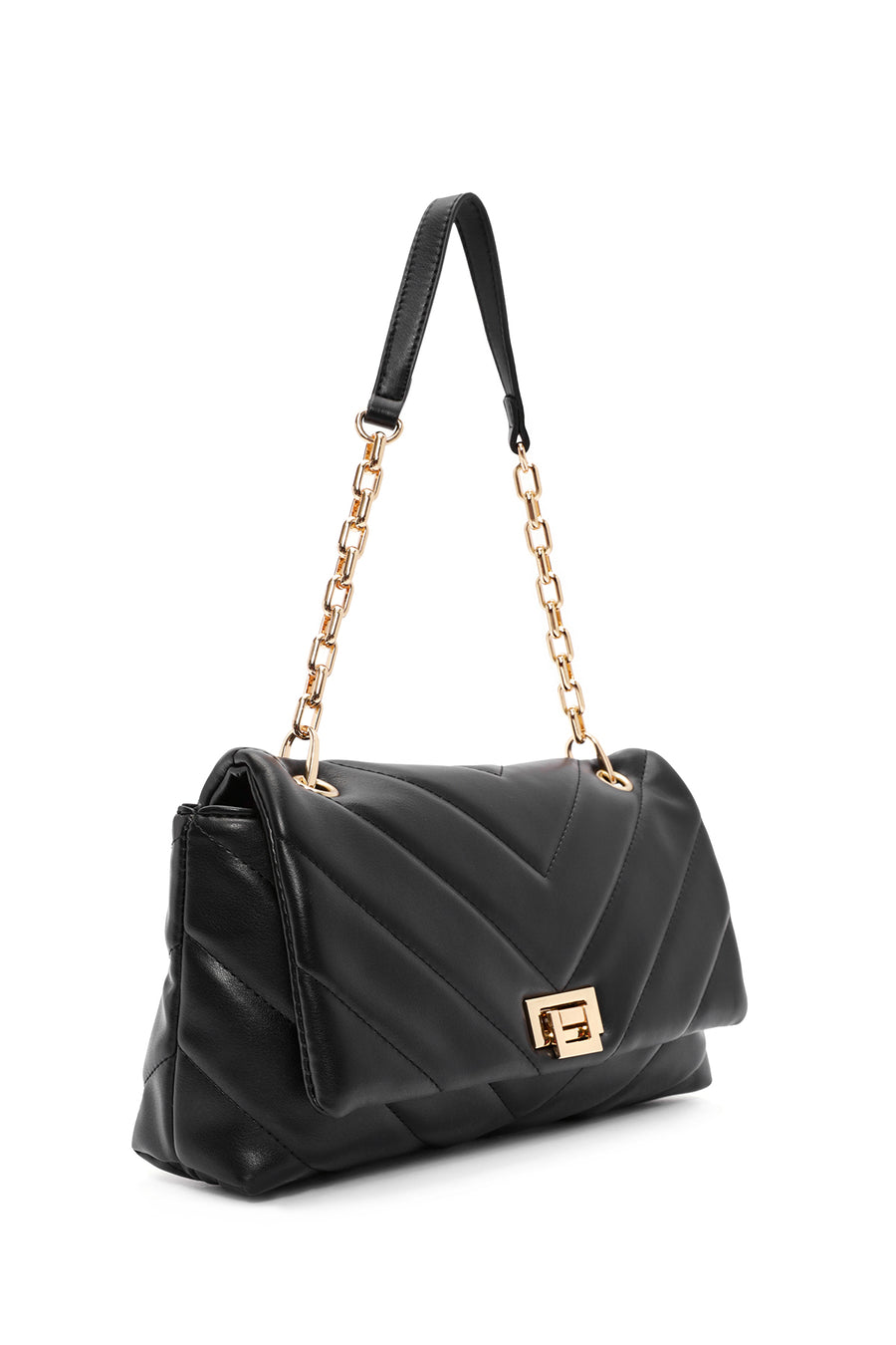 Women's Black Chain Strap Quilted Shoulder Bag