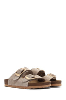 Women's Mink Buckled Suede Leather Slippers | Derimod