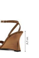 Woman Tan Ankle-Buckle Wedge-Heel Suede Sandal | Derimod