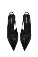 Women's Black Open Back Slim High Heel Leather Shoes | Derimod