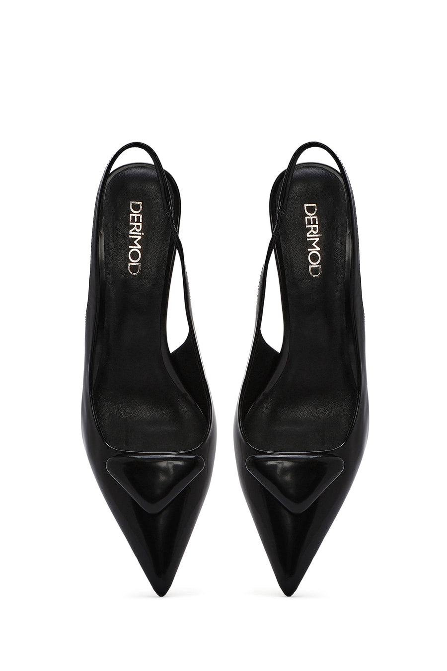 Women's Black Open Back Slim High Heel Leather Shoes