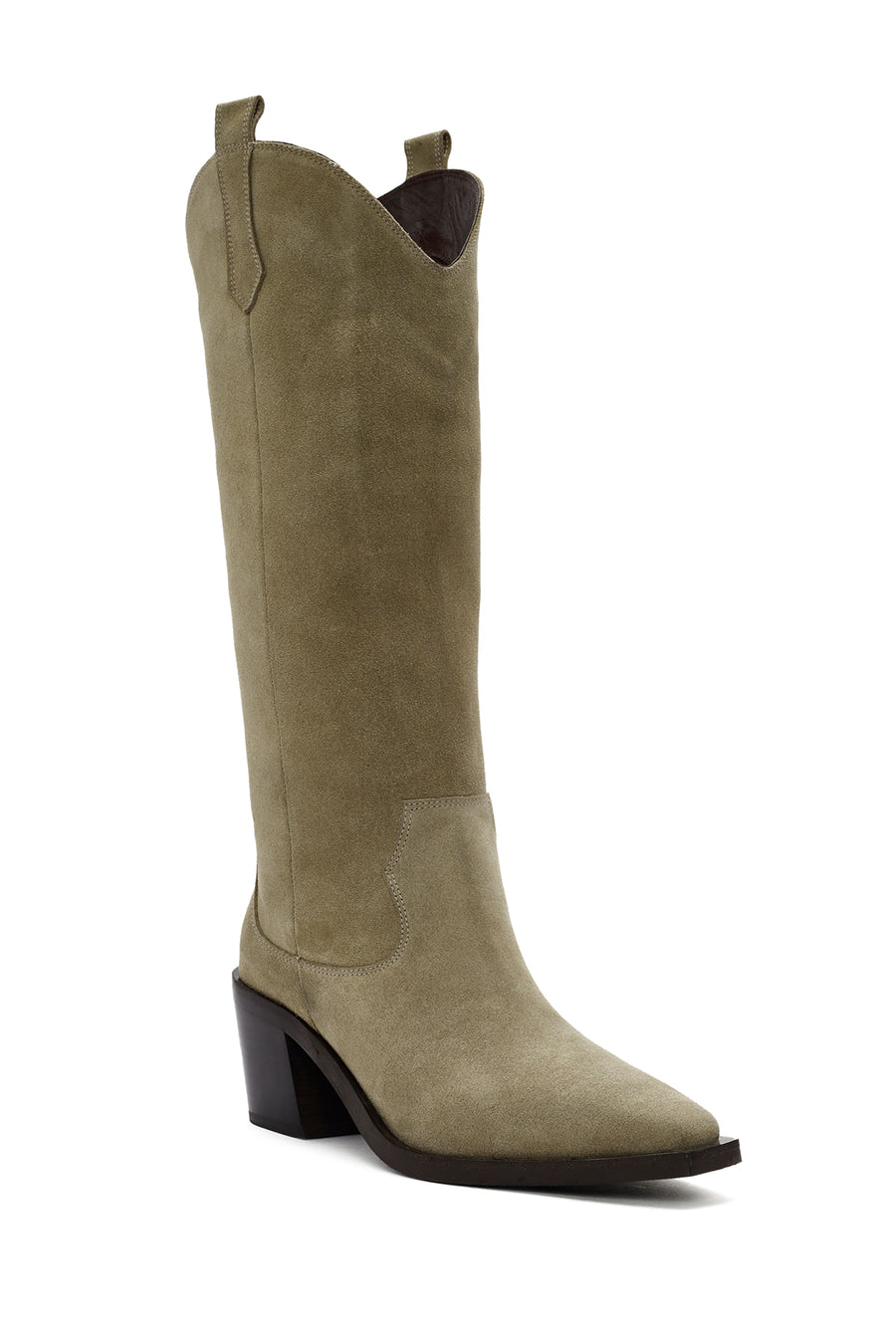 Women's Beige Chunky Heel Suede Leather Cowboy Boots