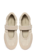 Women's Cream Strapped Leather Sport Ballet Flats | Derimod