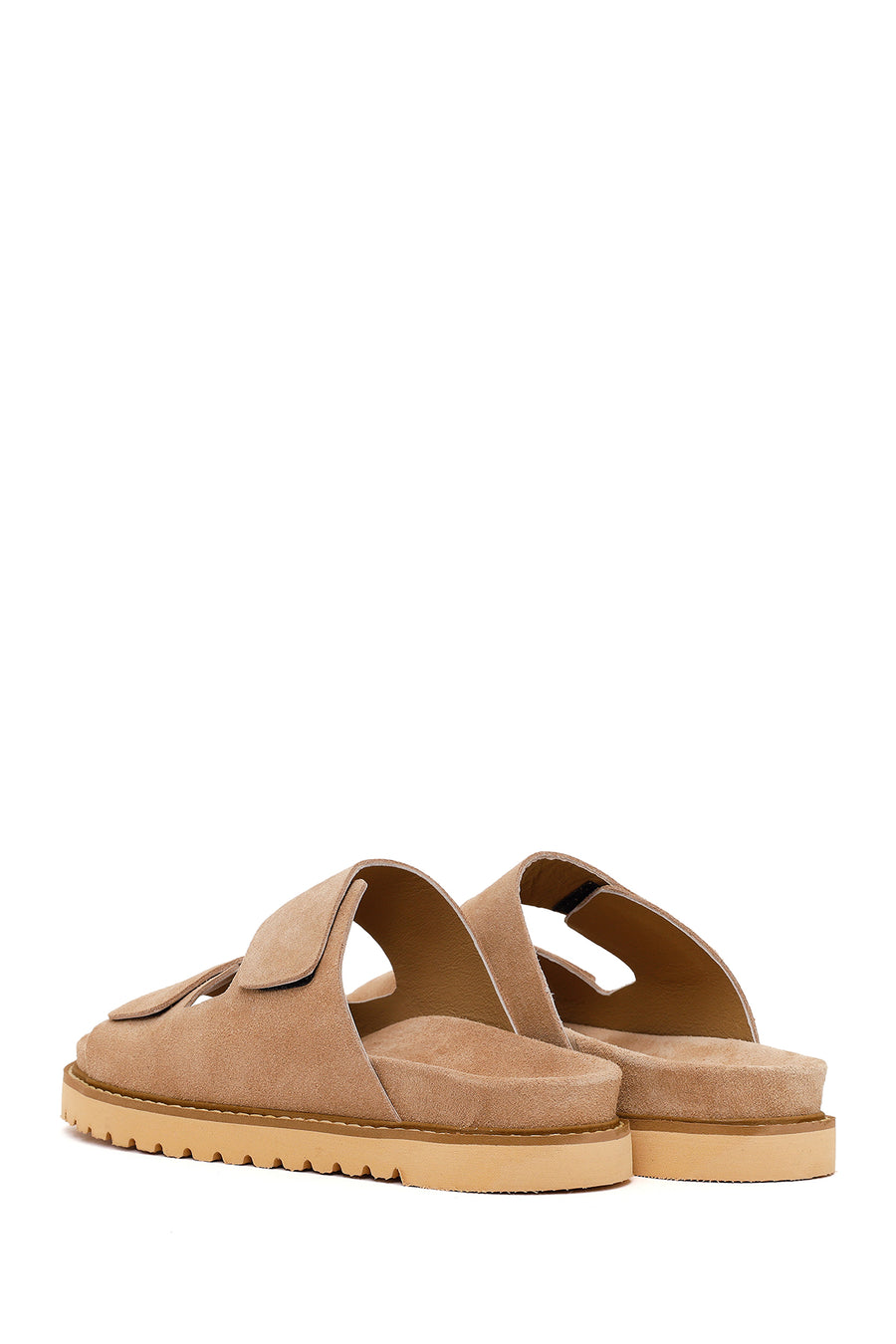 Women's Mink Double Buckle Suede Leather Slippers