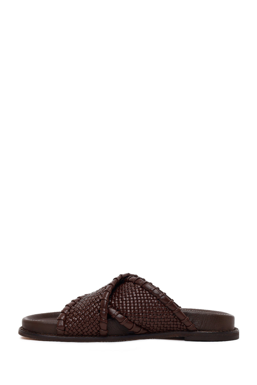 Woman Brown Knitted Patterned Leather Slipper