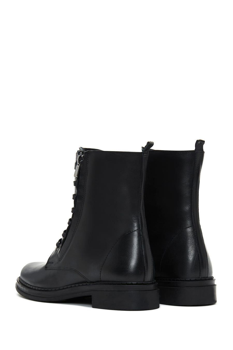 Women's Black Leather Zippered Flat Boots