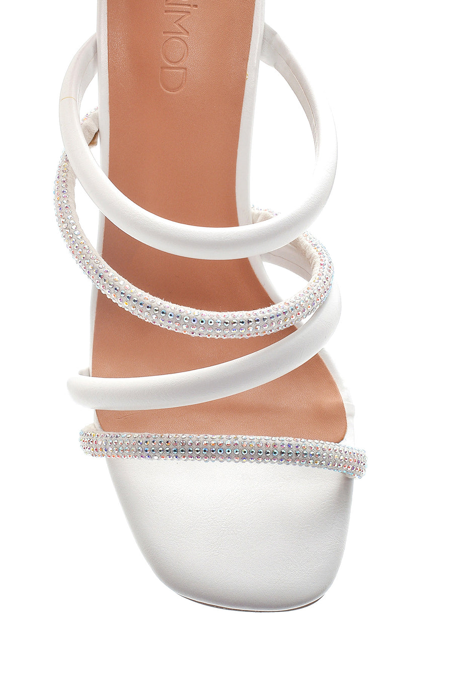 Women's White Stone Heeled Slippers