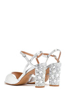 Women's Silver Ankle Buckle Metallic Chunky Heel Sandals | Derimod