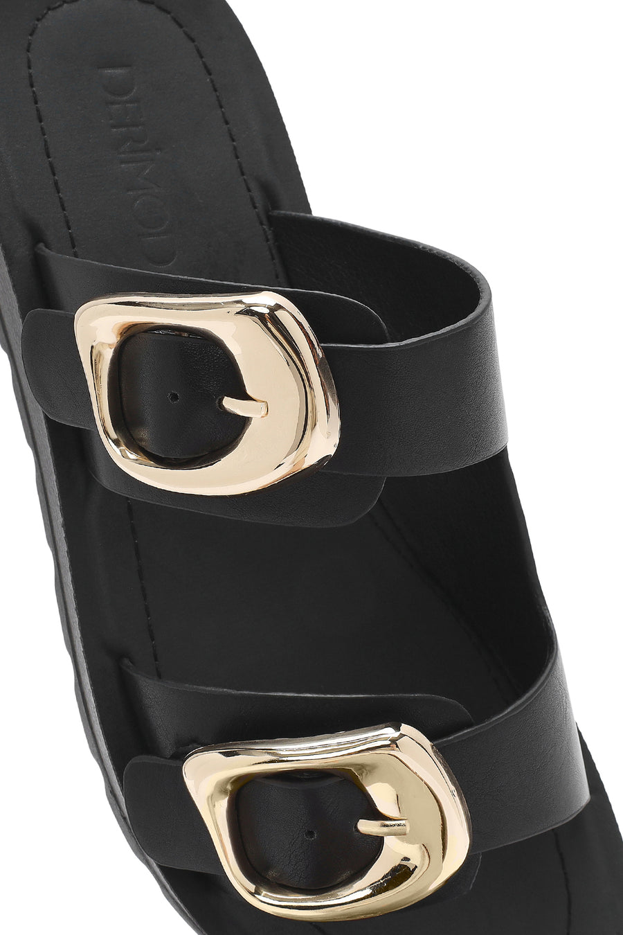 Women's Black Double Buckle Thick Soled Slippers