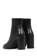 Women's Black Zippered Thick Heeled Leather Boots | Derimod