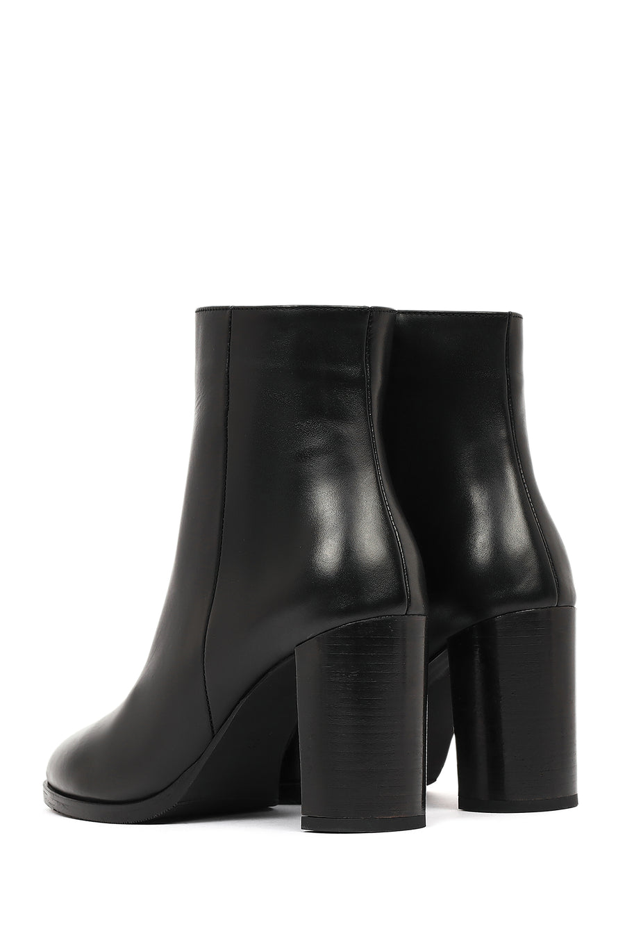 Women's Black Zippered Thick Heeled Leather Boots